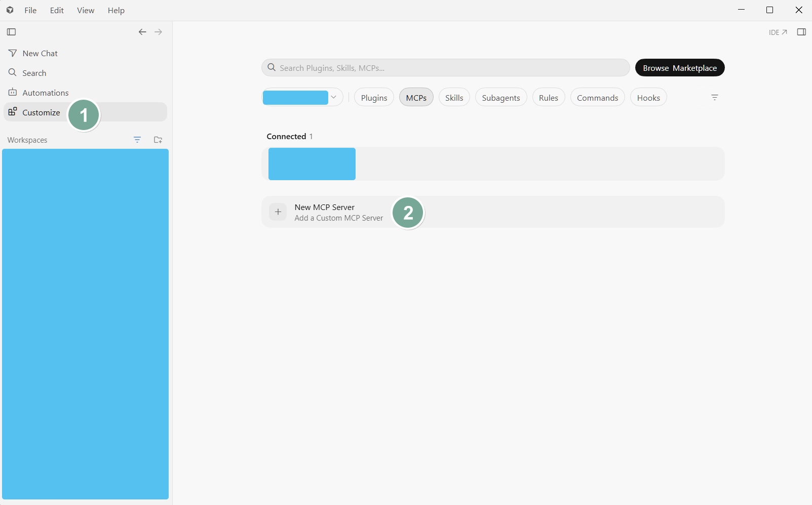Customize → MCPs → New MCP Server